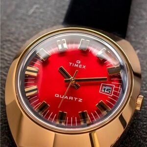 Q Timex Gold and Red Quartz Watch